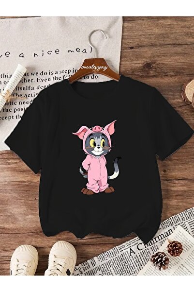 oneagılyazı تي شيرت كبير الحجم للأطفال مطبوع عليه توم مع زي خنزير للجنسين