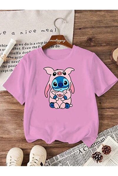 H&GHAMLEGİYİM Tricou supradimensionat pentru copii cu imprimeu Stitch Costume...