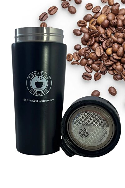 Genel Markalar Kilitli Siyah Kapaklı Snape Filtreli Çift Katmanlı Paslanmaz Çelik Mug Termos Bardak 380ml