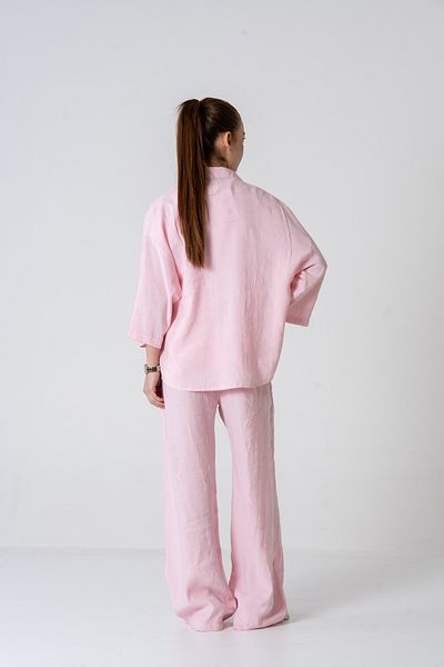 VerdeBlanco Oversize Palazzo Overcoat and Shirt Set - Pink