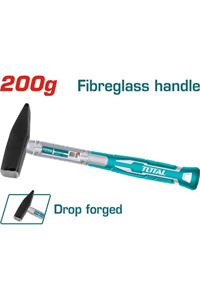 TOTAL 1000g Fibreglass Handle Machinist Hammer, Dorp Forged, Carbon Steel