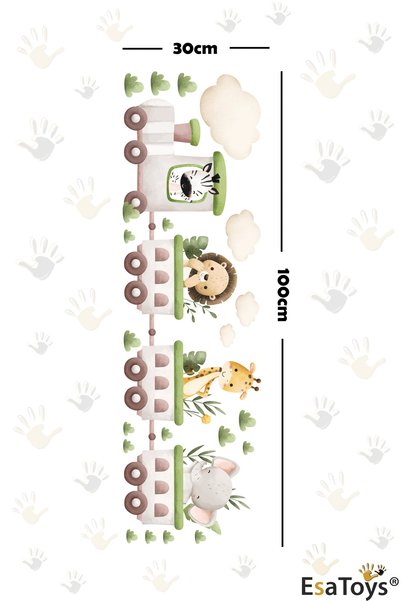 esatoys Autocolant tematic tren și animale – Ornament de perete pentru camera copiilor – Set de autocolante distractive 30x100 cm