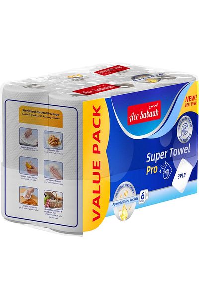 Ace Sabaah 3 Ply Kitchen Paper Towel 6 Rolls 60 sheets, Pack of 6