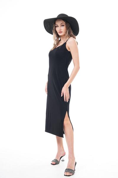 ŞİMAL Kadın İp Askılı Yırtmaç Detaylı Sandy Elbise 250087 -