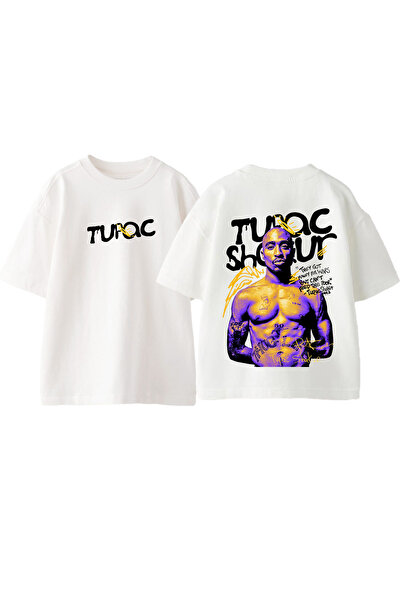 Anetos Tricou Tupac Design Back cu imprimeu Cotton White supradimensionat