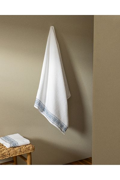 Madame Coco Caresse 100% Cotton Bath Towel - White/Grey