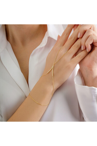 Lia Berto Kadın Altın Kaplama Zirkon Taşlı V Model 925 Ayar Gümüş Şahmeran