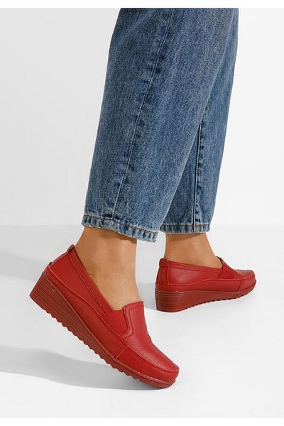 B T Shoes Women's red leather loafers Sonima