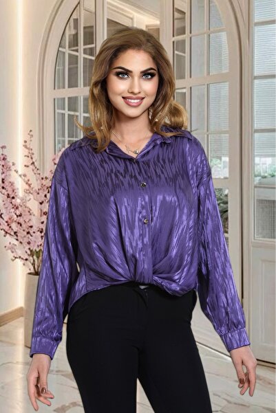 NEWCO Фіолетова сорочка з атласу з деталями у вигляді самофарбувальних ґудзиків