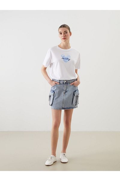 LC Waikiki Xside Blue Slim Fit Mini Jean Skirt