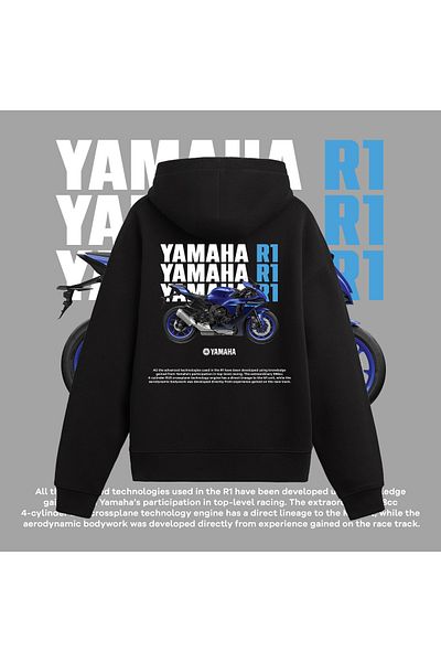 Edizen Φούτερ Yamaha R1 Premium Hoodie Unisex Oversize 100% βαμβακερό μαύρο φούτερ με κουκούλα