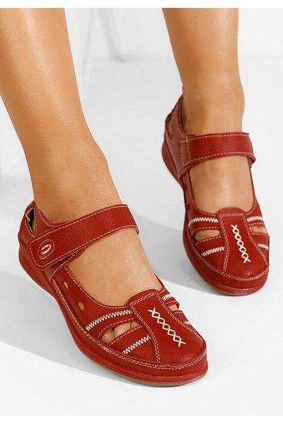 B T Shoes Women's red leather ballerinas Deby