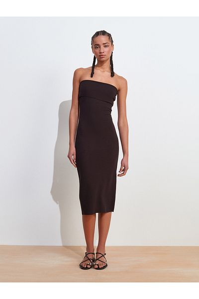Dilvin 91422 Rochie fără bretele-Maro închis