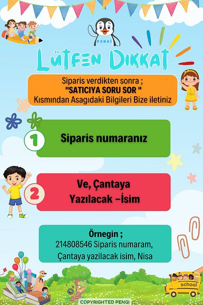 PENGİ [We Write the Name You Want with Embroidery] Bohemian 0-8 Years Old Children's Backpack, Nursery Bag - Kindergarten