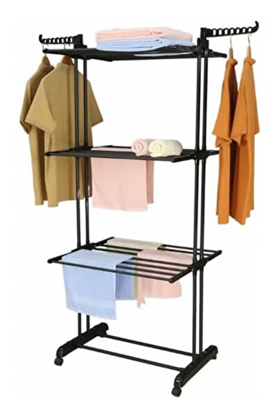 Taimi رف تجفيف الملابس ذو 4 طبقات (أسود) - كل طبقة تدعم 10 كجم، تصميم دوار - ...