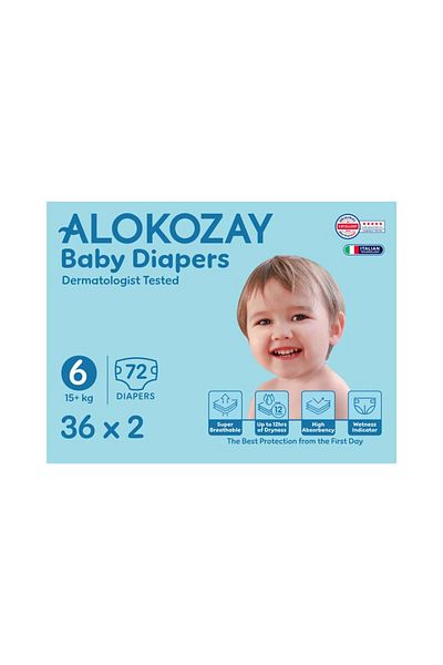 Alokozay Premium Baby Diapers - Size 6 (15+ Kg) - 36 Diapers X Pack of 2