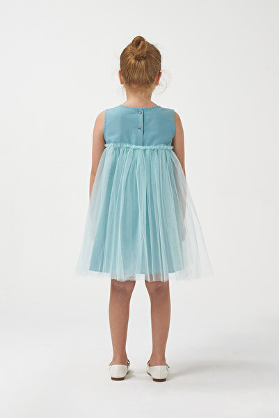 Minipodyum Kız Çocuk Fiyonklu Tüllü Yazlık Doğum Günü Özel Gün Elbisesi