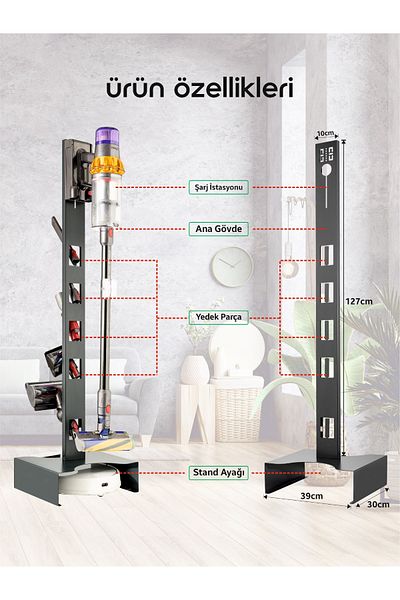 Bumech Vacuum Cleaner Stand Compatible for Vertical and Robot Vacuum Cleaners Black Color