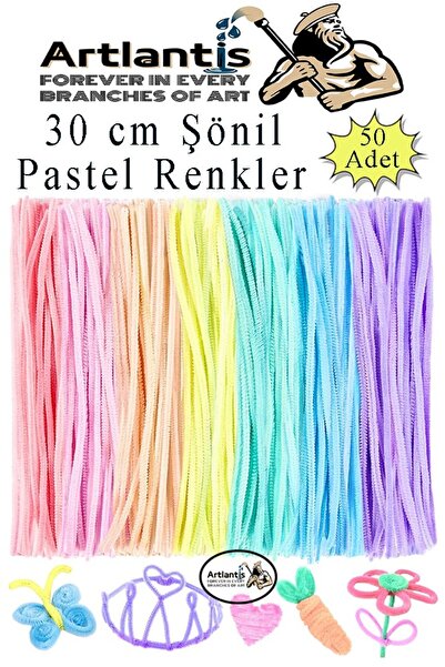 Artlantis Şönil Pastel Renkler 30 cm 50 li 1 Paket Pastel Renkli Tüylü Tel Peluş Tel 30 cm Elişi Okul Projeler
