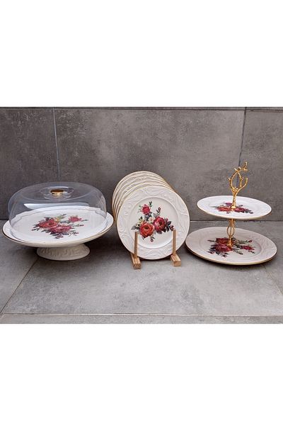Pinkev 9 Piece Cake Presentation Plate Set