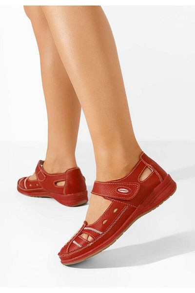 B T Shoes Women's red leather ballerinas Deby