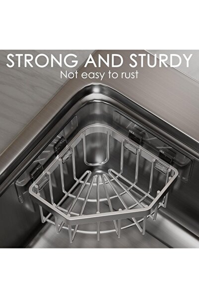COOYA Sponge Holder for Kitchen Bathroom, Triangle Holder, Stainless Steel, with 2 Pcs Adhesive Hook