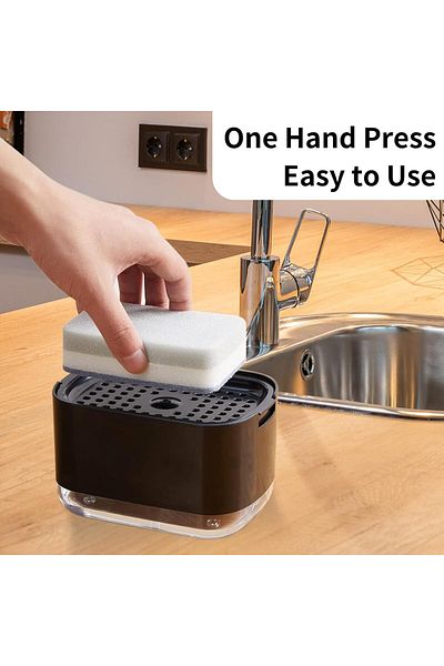 COOYA Dish Soap Dispenser with Sponge Holder, Push Down Pump, Detergent Organizer on Countertop
