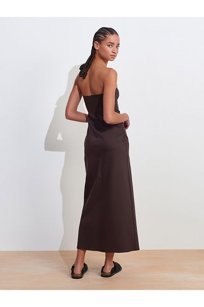 Dilvin 90758 Strapless Dress-Dark Brown