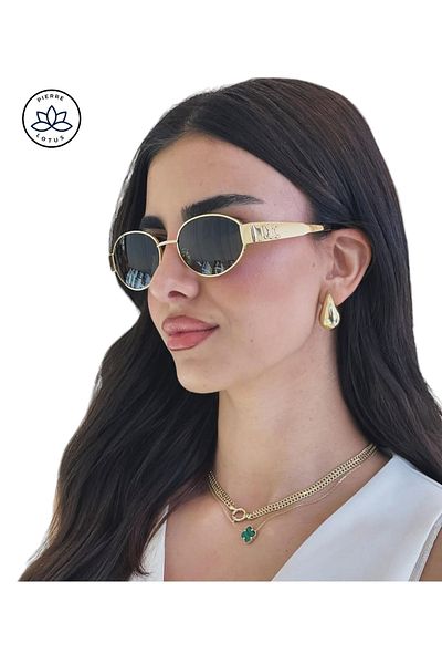 Pierre Lotus نظارة شمسية بإطار فضي من الزجاج المعدني Plg1084