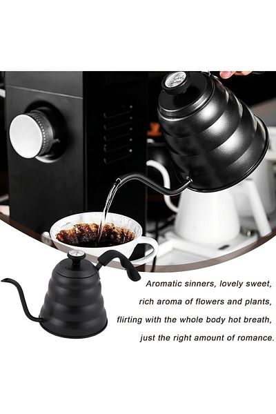 COOYA 1.2l Stainless Steel Electric Gooseneck Kettle, With Thermometer, Coffee Pot For Home, Black