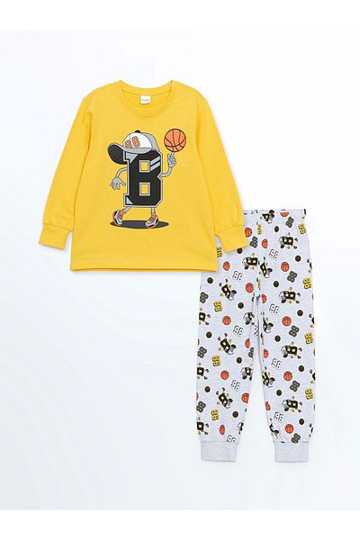 LC Waikiki Set de pijamale pentru băieți LCW Kids YELLOW Crew Deck