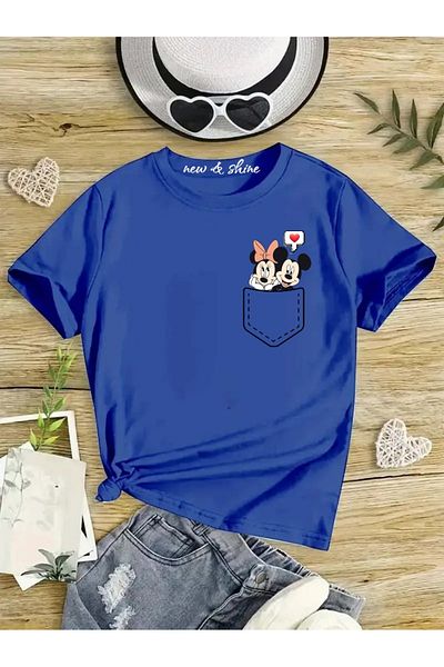 New Shine 1 tricou este un cadou pentru achiziții de 6 și peste în coș - Tricou pentru copii oversize cu imprimeu Mickey Minnie în buzunar