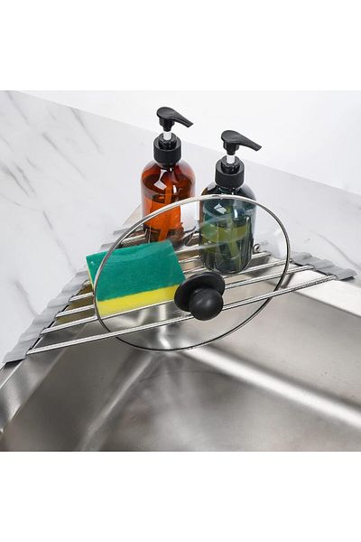 COOYA Triangle Roll - Up Dish Drying Rack, for Sink Corner, Small Foldable Stainless Steel Multipurpose
