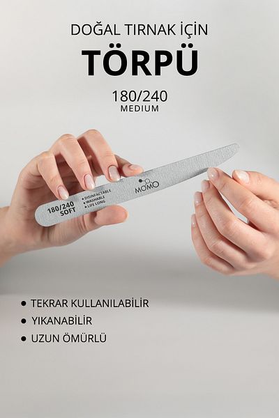 MOMO professional Prosthetic Nail Paper File, 180/240 Gray Blade Nail File