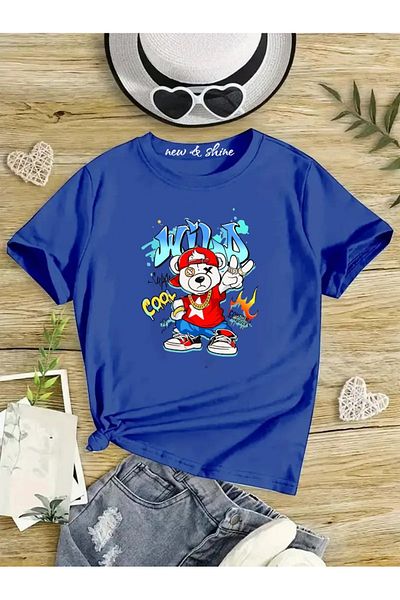 New Shine 1 tricou este un cadou pentru achiziții de 6 și mai sus în coș - Tricou supradimensionat pentru copii cu imprimeu Wild Cool Bear