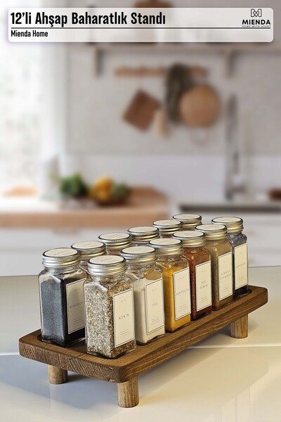 Mienda Home Mienda Home 12'li Uzun Ahşap Ayaklı Baharatlık Standı