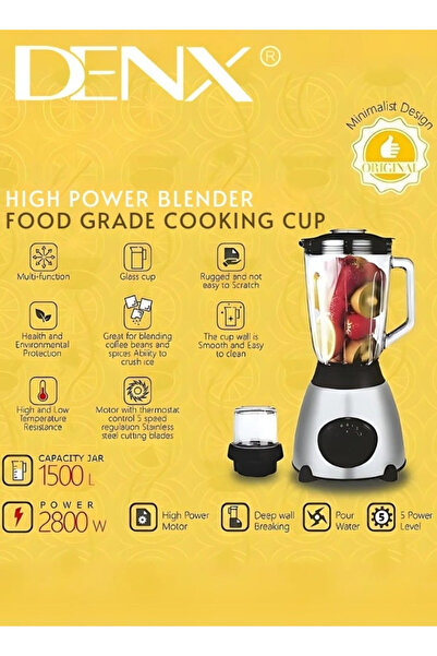 Denx High Power Electric Blender with Grain Grinder 2800W-1.5L