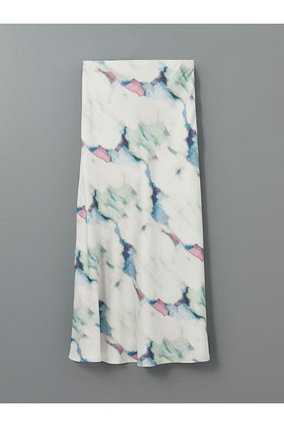 LC Waikiki Xside Ecru Patterned Satin Skirt with Elastic Waist