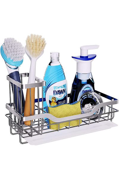 COOYA Sponge Holder for Kitchen Sink Caddy, 304 Stainless Steel, with Removable Drain Tray(Silver)