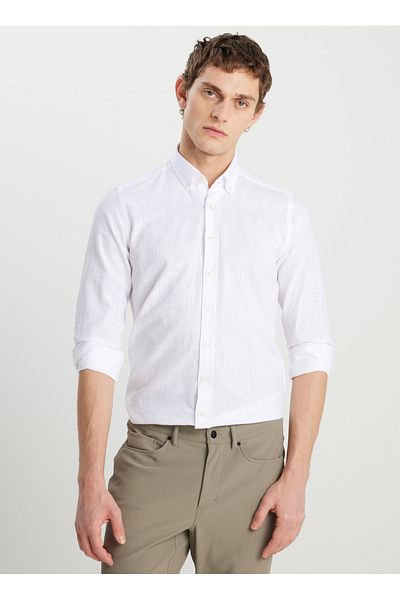 ALTINYILDIZ CLASSICS Altınyıldız Classics Slim Fit γιακάς με κουμπιά Λευκό ανδρικό πουκάμισο ACE 020252168 _ΒΙΖ