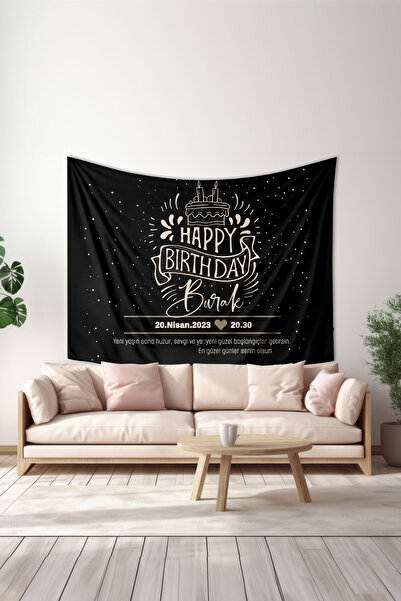 Moud's Kişiye Özel Doğum Günü Duvar Halısı, Happy Birthday Duvar Örtüsü, Doğu...