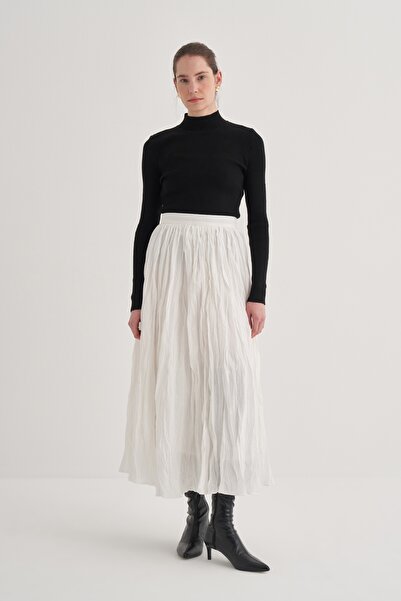 EBU Prive Fusta de damă Crush plisată din voile Ecru
