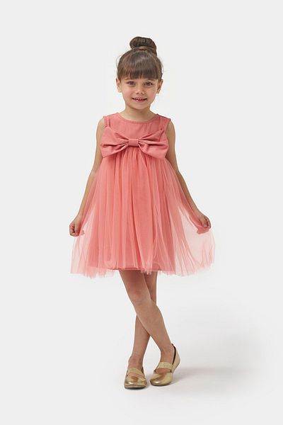 Minipodyum Girl's Bow Tulle Summer Birthday Special Occasion Dress