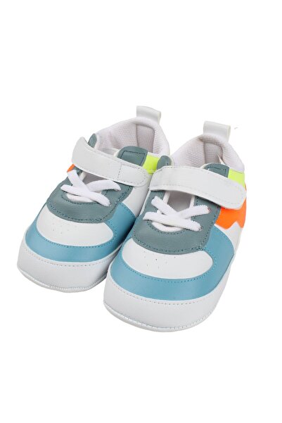 bebegen Baby Boy Blue White Lace up Leather Shoes with Snap Fasteners