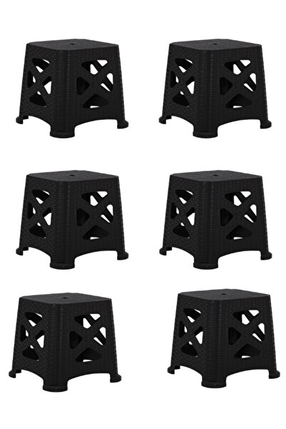 Mandella Sağlam Plastik Elit Rattan Küçük Tabure (6 ADET) Kahverengi