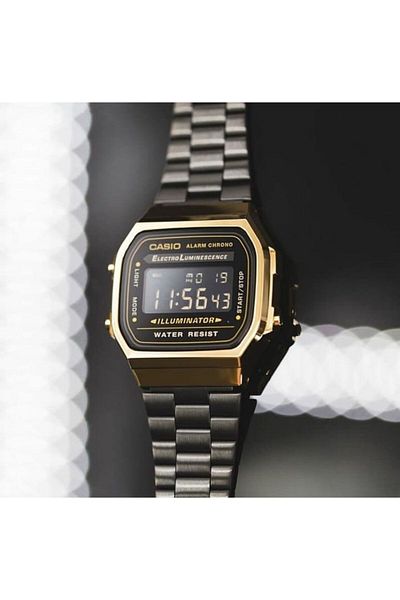 Casio Unisex Digital Watch with Stainless Steel Strap, Water Resistant, A-168WEGB-1B, 36mm, Black