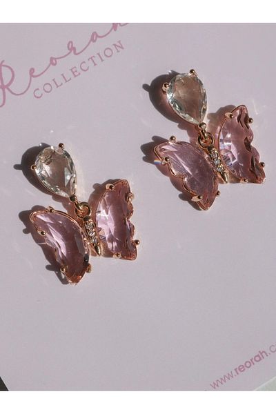 Reorah Collection Pink Jewelled Butterfly Earrings