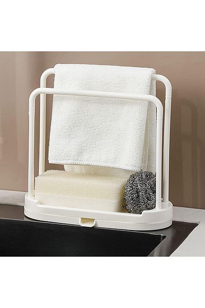 COOYA Kitchen Sink Racks, Double Dishcloth, Sponge Stand Hangers, Drain Design, Kitchen Accessories(White)