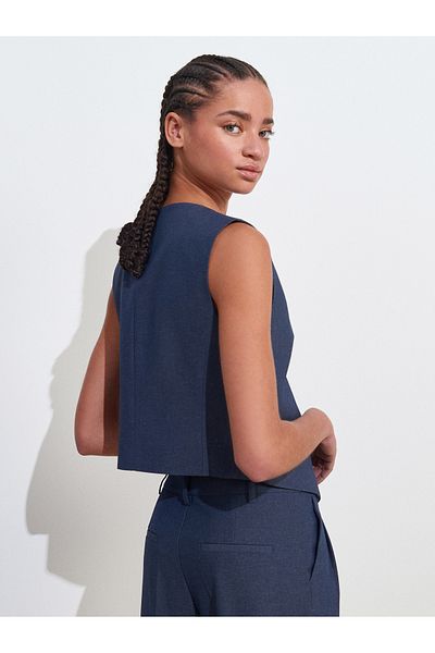Dilvin 60576 Double-Breasted Asymmetrical Vest-Navy Blue