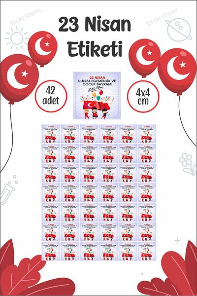 Sticker Ekspres 23 April Sticker Square Shape National Sovereignty and Children's Day Sticker
